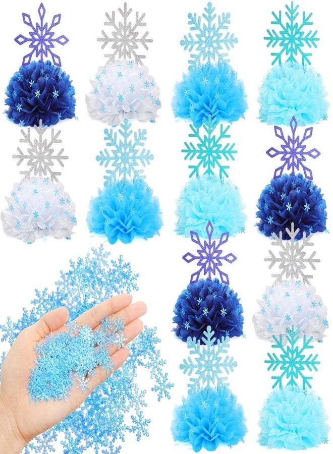 Weekgrat مجموعة ويكغرات المكونة من 12 قطعة (25 قطعة) من زينة طاولة شتوية على شكل ندفة ثلجية، زينة طاولة مزدوجة الجوانب على شكل خلية نحل مع قصاصات ورقية على شكل ندفة ثلجية، مثالية لحفلات عيد الميلاد الشتوية الرائعة. - Image 1